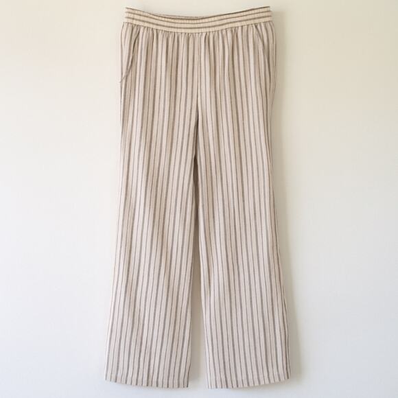 Jessica London Plus 20W Linen Blend Wide Leg Pants Beige Stripe Elastic Waist - Picture 2 of 8